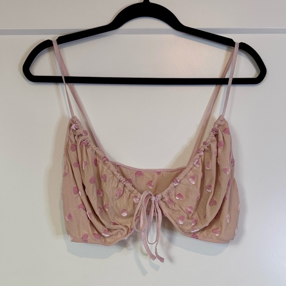SKIMS Sheer Velvet Tie Front Bralette in Baby Pink